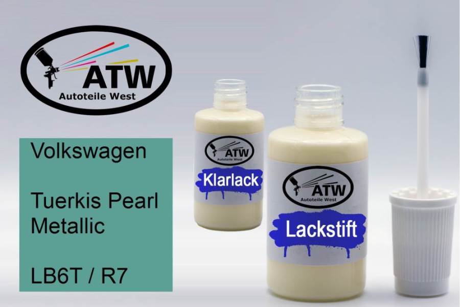 Volkswagen, Tuerkis Pearl Metallic, LB6T / R7: 20ml Lackstift + 20ml Klarlack - Set, von ATW Autoteile West.